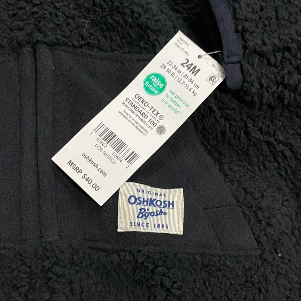 OshKosh B'gosh baby boys size 24mo Black Fleece jacket coat w/ hood  NWT